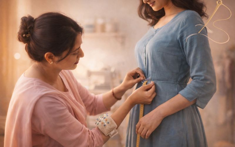 Neatly folded stitched clothes with clean finishing, ready to wear after tailoring work.