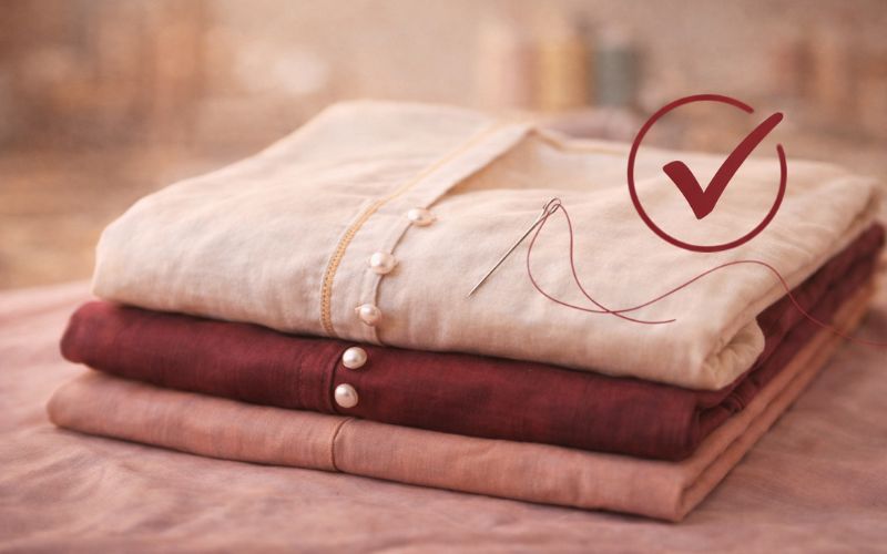 Neatly folded stitched clothes with clean finishing, ready to wear after tailoring work.